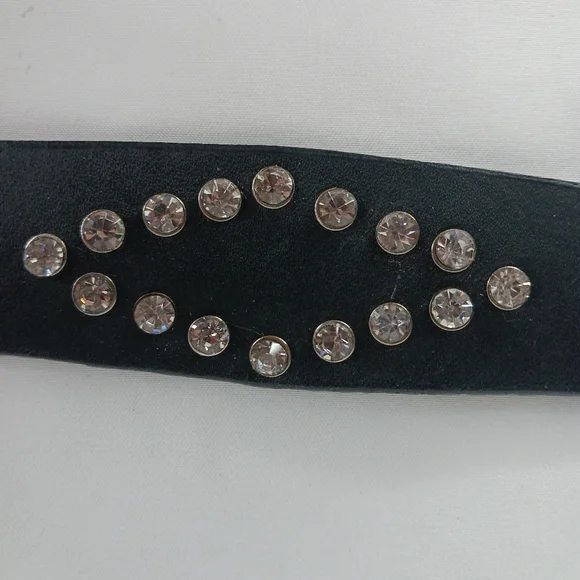 Black Leather Rhinestone Cuff. - Picture 3 of 7
